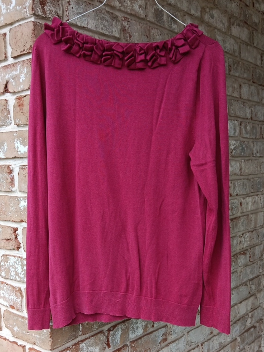 Talbots Deep Raspberry Ruffle-Neck Long Sleeve Tee - Picture 5 of 6